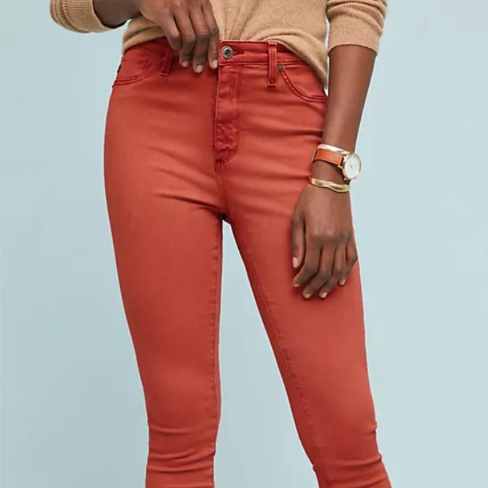 NWT AG High Rise Abbey Skinny Rust Burnt Orange Anthro Ankle Jeans Size 26
